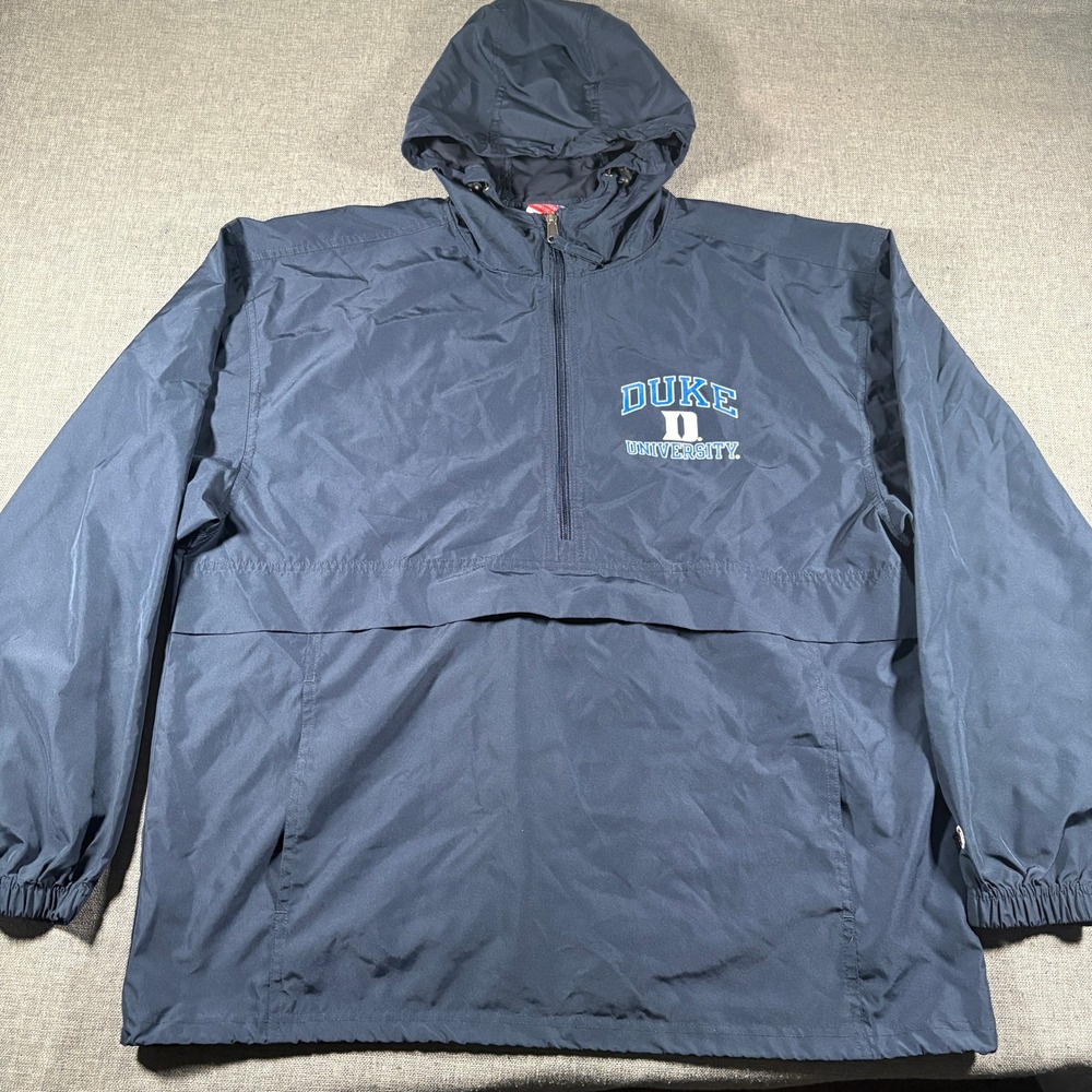 Champion Duke Blue Devils Anorak Windbreaker Jacket Mens L Blue Half Zip Hooded
